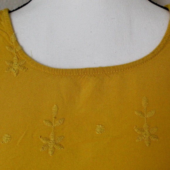 Mustard Yellow Eyelet Embroidery Scalloped Hem Top - Picture 3 of 9